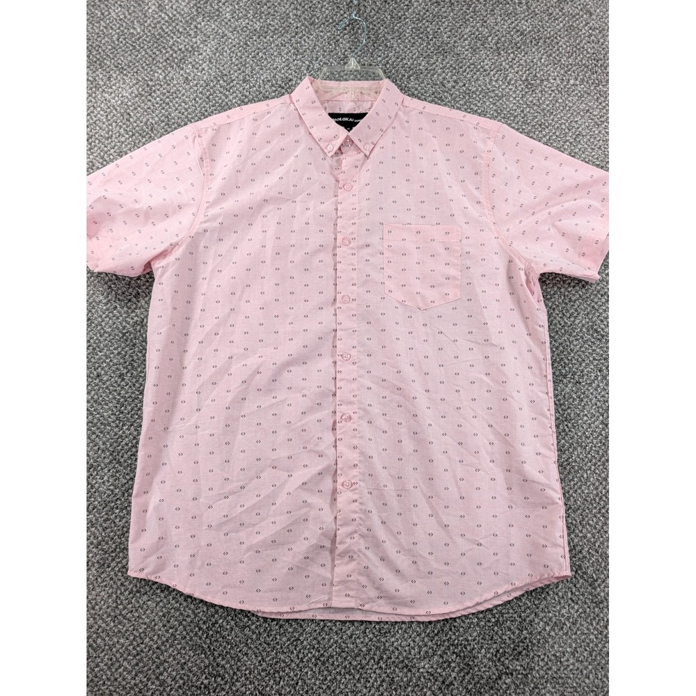 Molokai Surf Co Mens XL Pink Geometric Diamond Print Short Sleeve Button Down
